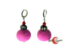 Pendientes de fieltro, bola rosa bali.
