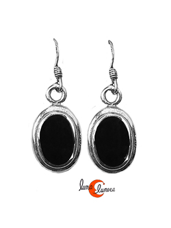 Azabache asturiano. Pendientes de plata ovalo sencillo pequeños.