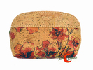 Corcho. Monedero pequeño redondo con cremallera. Amapolas rojas.