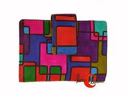 Carteras de piel pintada Belmonte 33 mediana, puzzle, morada.