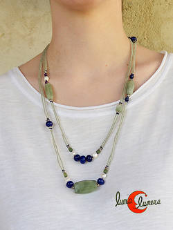 Collares India. Collar de piedras naturales dos en uno,  largo o corto. Jaspe, perla y lápiz lázuli.