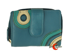 Cartera de piel Belmonte Jardín Japonés pequeña 045 con cremallera, azul.