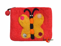 Monedero grande de fieltro, mariposa roja.