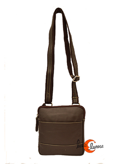 Bolsos de piel para chico o caballero, BT12SD, marrón chocolate brillo.