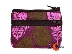 Monedero de tela pequeño con dos cremalleras hojas morado.