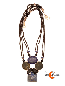 Collares India. Collar doble de piedras naturales, lapiz lázuli con estrella tallada.