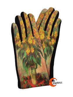 Guantes con imágenes de cuadros famosos, Jarrón con flores de Alcachofas de Jerusalem  de Monet.