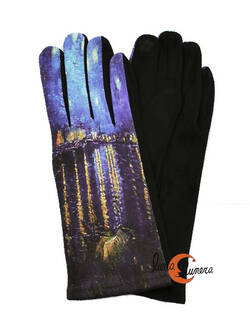 Guantes con imágenes de cuadros famosos, Noche estrellada sobre el río Ródano Van Gogh.