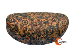 Colección Corcho. Funda para gafas rígida redonda grande, cachemira fina azul.