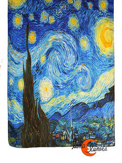 Fular de seda con cuadros de pintores famosos. Noche estrellada de Van Gogh.