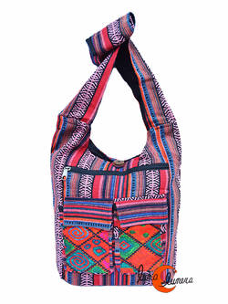 Bolso de tela grande con forma de saco con asa ancha de Mugling, bolsillos, rojo.