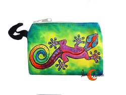 Monedero colores pequeño de tela con cremallera, salamandra espiral verde.