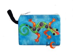 Monedero colores pequeño de tela con cremallera, salamandra azul.