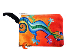 Monedero colores pequeño de tela con cremallera, salamandra anaranjado.