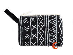 Monedero colores pequeño de tela con cremallera, África blanco y negro.