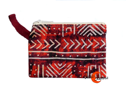 Monedero colores pequeño de tela con cremallera, África blanco y rojo.