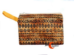 Monedero colores pequeño de tela con cremallera, África marrón y negro.
