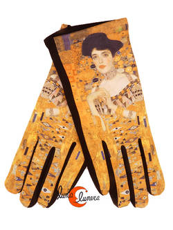 Guantes con imágenes de cuadros famosos, retrato de Adele Bloch-Bauer de Klimt.