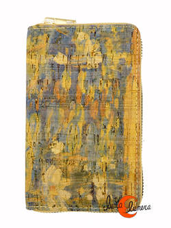 Corcho. Cartera mediana monedero y tarjetero con cremallera de corcho 13, nenúfares de Monet.