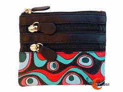 Carteras de piel de colores, monedero cuadrado grande con cuatro cremalleras, negro.
