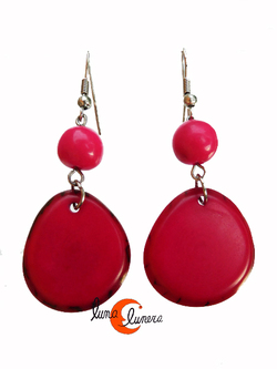 Pendientes semillas de tagua. Rosa fuerte.