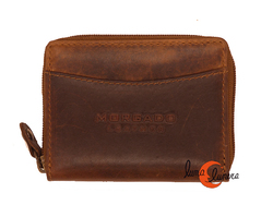 Monederos de piel morgado. Monedero con cremallera larga.