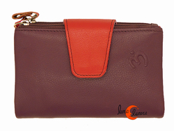 Cartera de piel Belmonte lisa mediana 39 morada con trabilla roja.