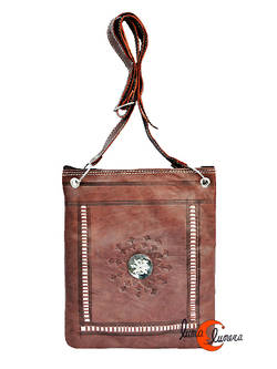 Bolso de cuero marroquí, bandolera plana mediana rectangular,  marrón.