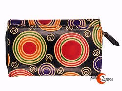 Shanti, carteras de piel de India. Grande 070 círculos, negra.