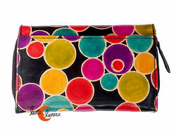 Shanti, carteras de piel de India. Grande 070 círculos de colores.