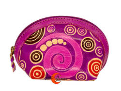 Shanti, monederos de piel de India. Monedero redondo con base, morado.