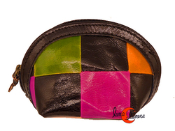 Shanti, monederos de piel de India. Monedero redondo con base, negro.
