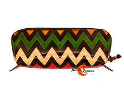 Shanti, piel de colores de India. Estuche o neceser pequeño, zig zag.