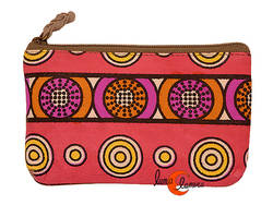 Monedero de piel Grescart 066-S. Monedero rectangular círculos fucsias, naranjos y amarillos.