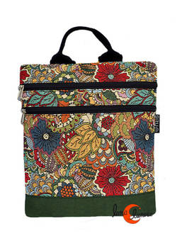 Mochilas de tela BRUO. Mochila pequeña reversible antirrobo, verde con flores.