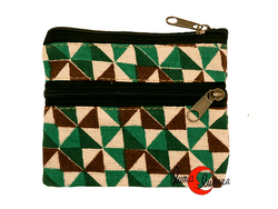 Monedero de tela pequeño con dos cremalleras Mugling. Molinillos verde.