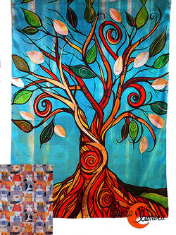 Pañuelo largo tipo fular reversible, árbol con hojas.