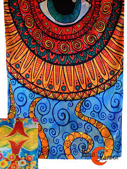Pañuelo largo tipo fular reversible, mandala.