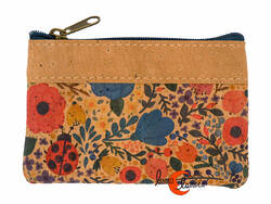 Corcho. Monedero pequeño rectangular con dos cremalleras, mariquita.