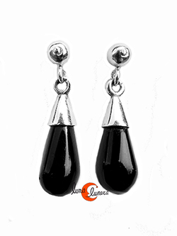 Azabache asturiano. Pendientes lágrima pequeña de azabache.