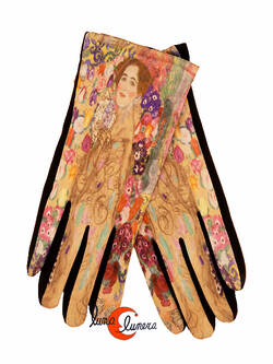 Guantes con imágenes de cuadros famosos, retrato de Ria Munk III de Klimt.