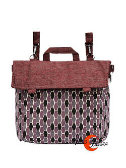 Mochilas de tela Mugling. Mochila cuadrada y bandolera roja jaspeada hexágonos.