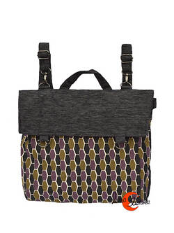 Mochilas de tela Mugling. Mochila cuadrada y bandolera negra jaspeada hexágonos.