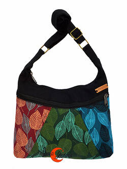 Bolsos de tela estampada Mugling, pequeño parches hojas rojo, verde, azul.