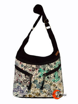 Bolsos de tela estampada Mugling, grande espirales lila  azul.