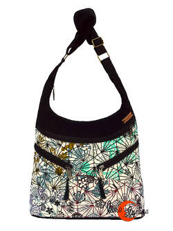 Bolsos de tela estampada Mugling, grande espirales lila  granate.
