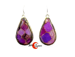 Mondo Manzana, bisuteria con magaya de sidra. Pendientes medianos gota pequeña morado.