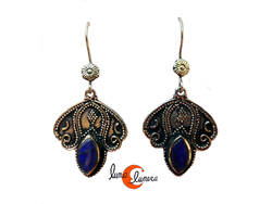 Pendientes de alpaca estilo antiguo, lapilázuli.