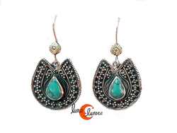 Pendientes de alpaca estilo antiguo, redondo con turquesa.