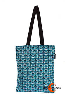 Bolsa TOTE BAG de tela de algodón Bruo. Abanicos azul.